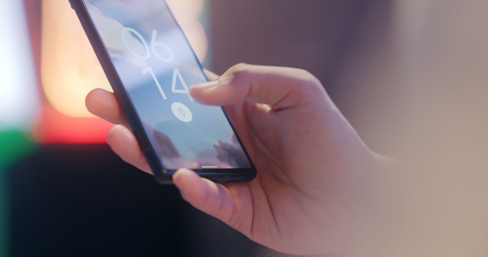 A person carefully using a messaging app